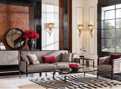 Sofa set three-seater armchair coffee tables set 5-piece gray fabric sofa